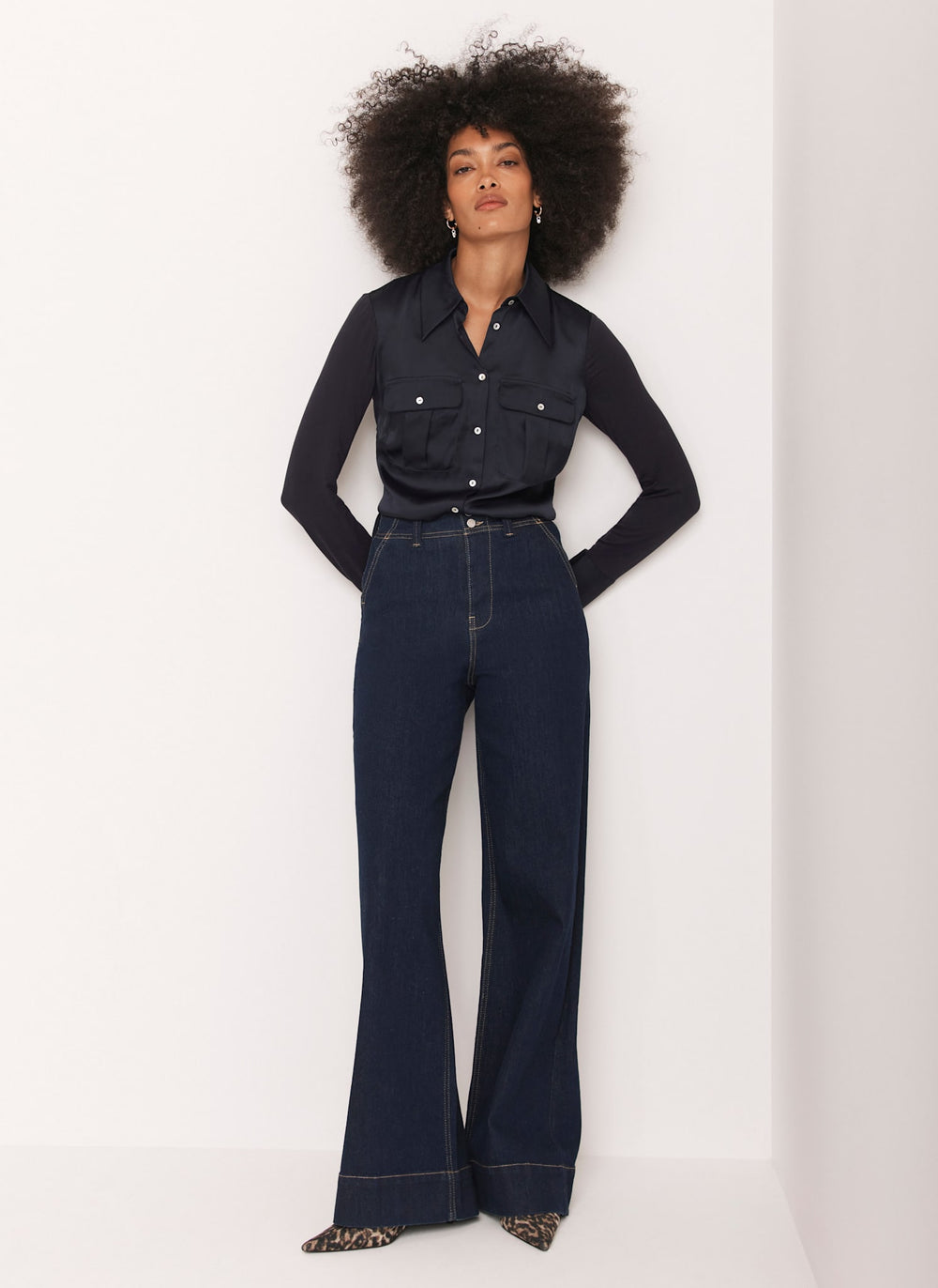 Navy Satin Utility Shirt