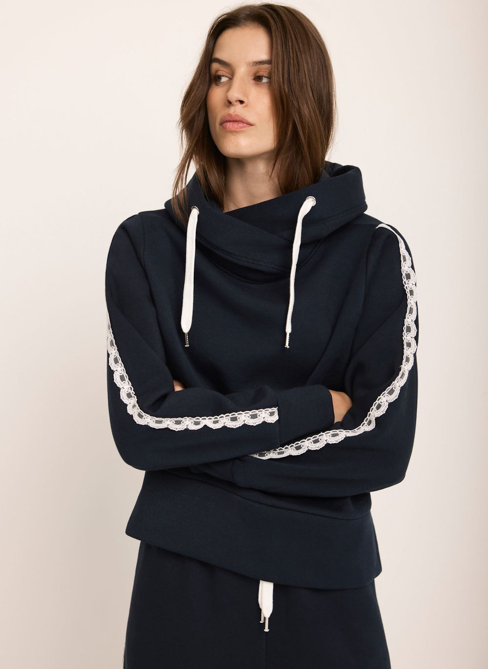Navy Crochet Trim Hoodie