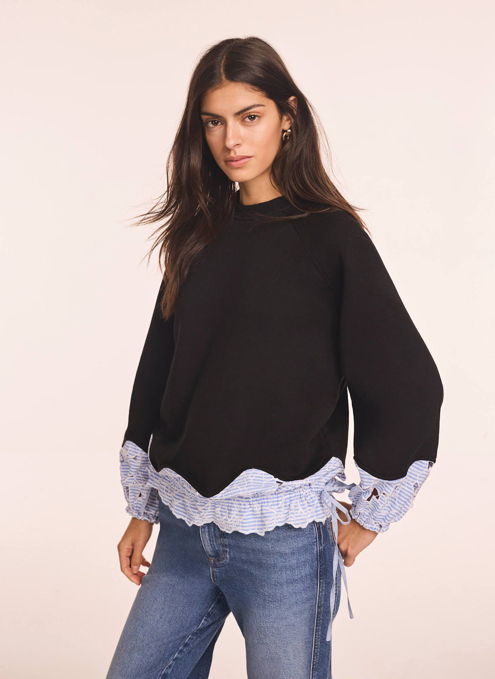 Navy Embroidered Hem Sweatshirt