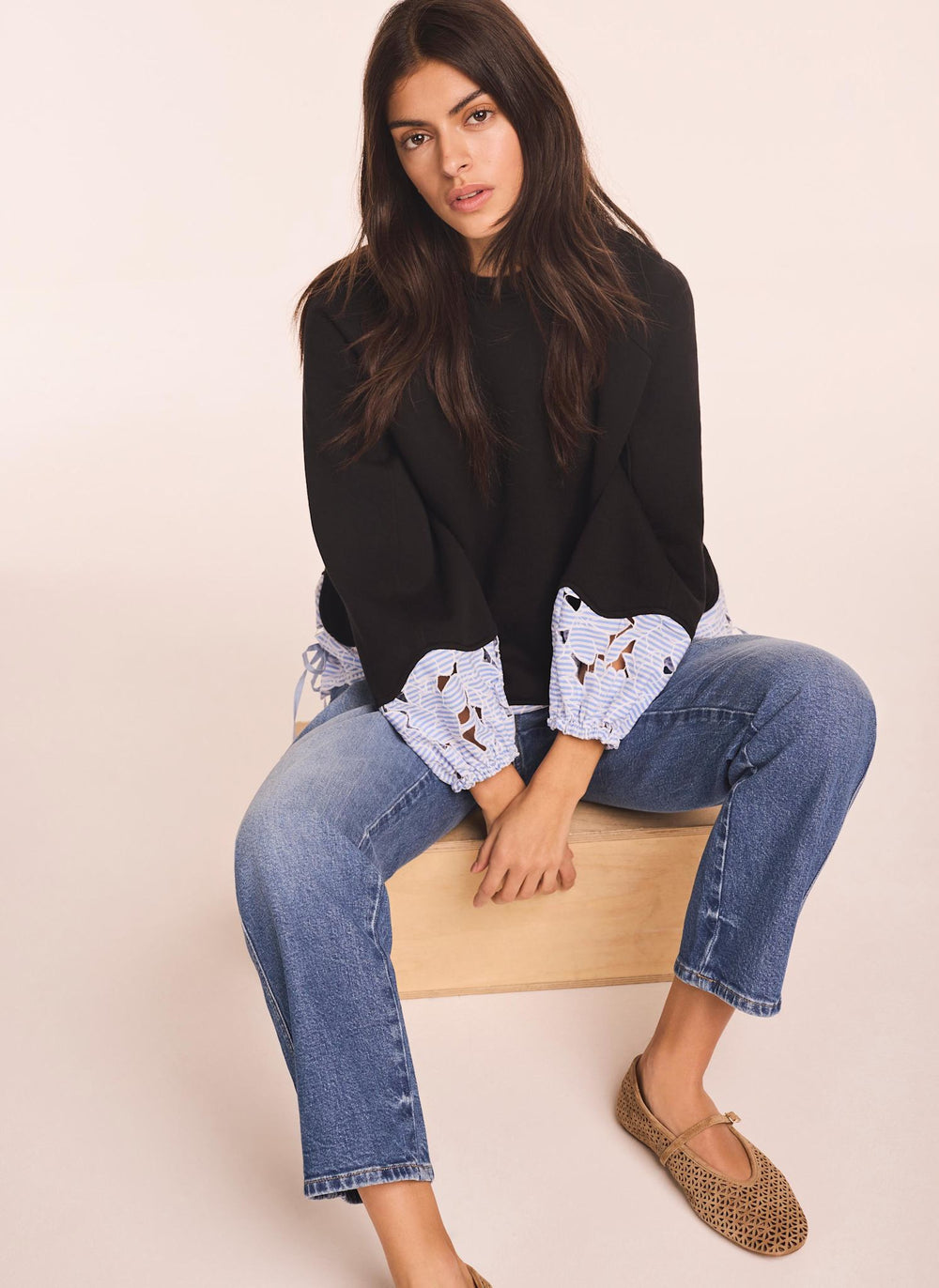 Navy Embroidered Hem Sweatshirt