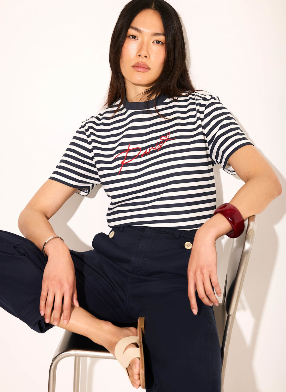 Navy Stripe Paris Graphic Cotton T-Shirt