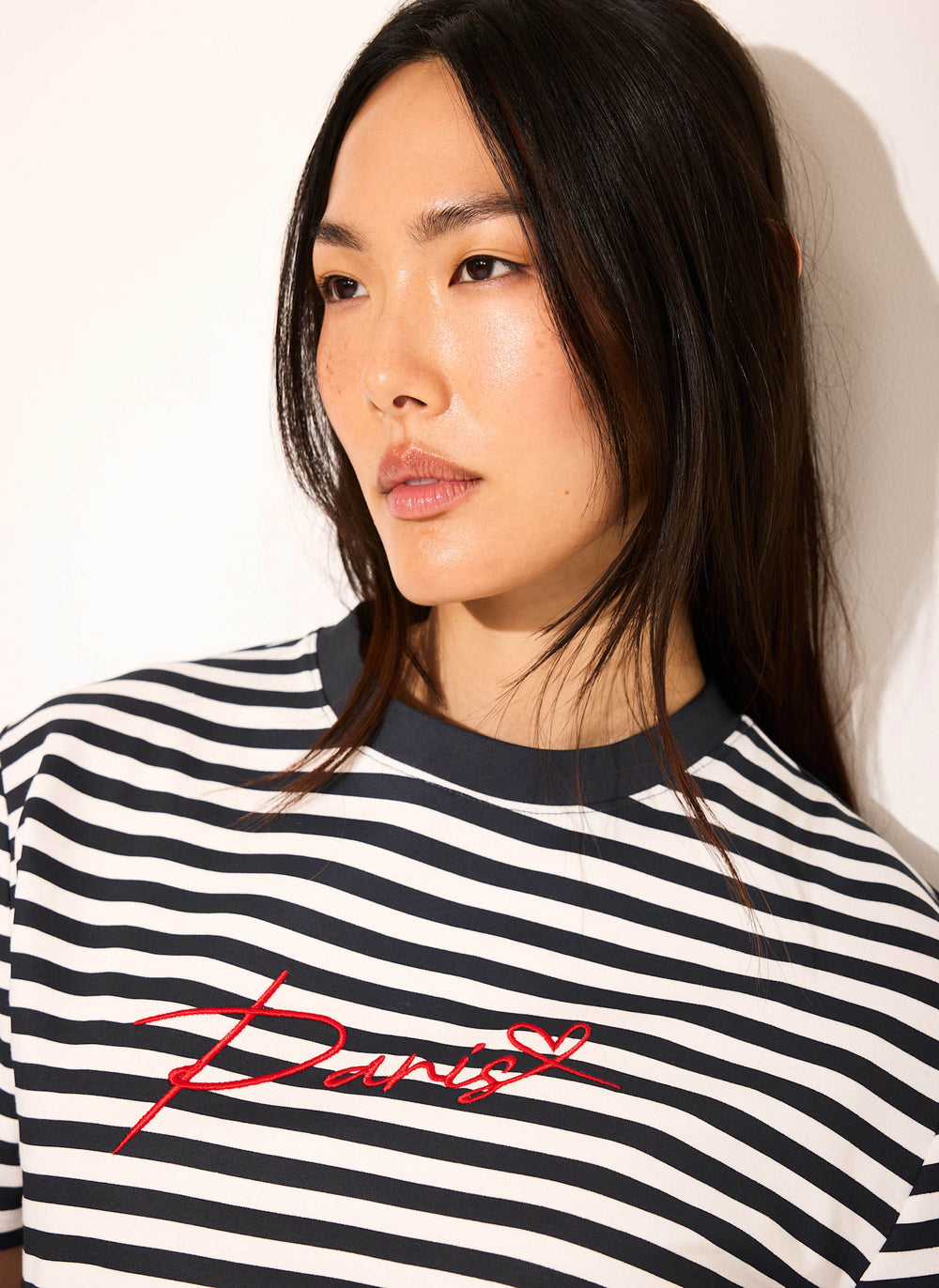 Navy Stripe Paris Graphic Cotton T-Shirt