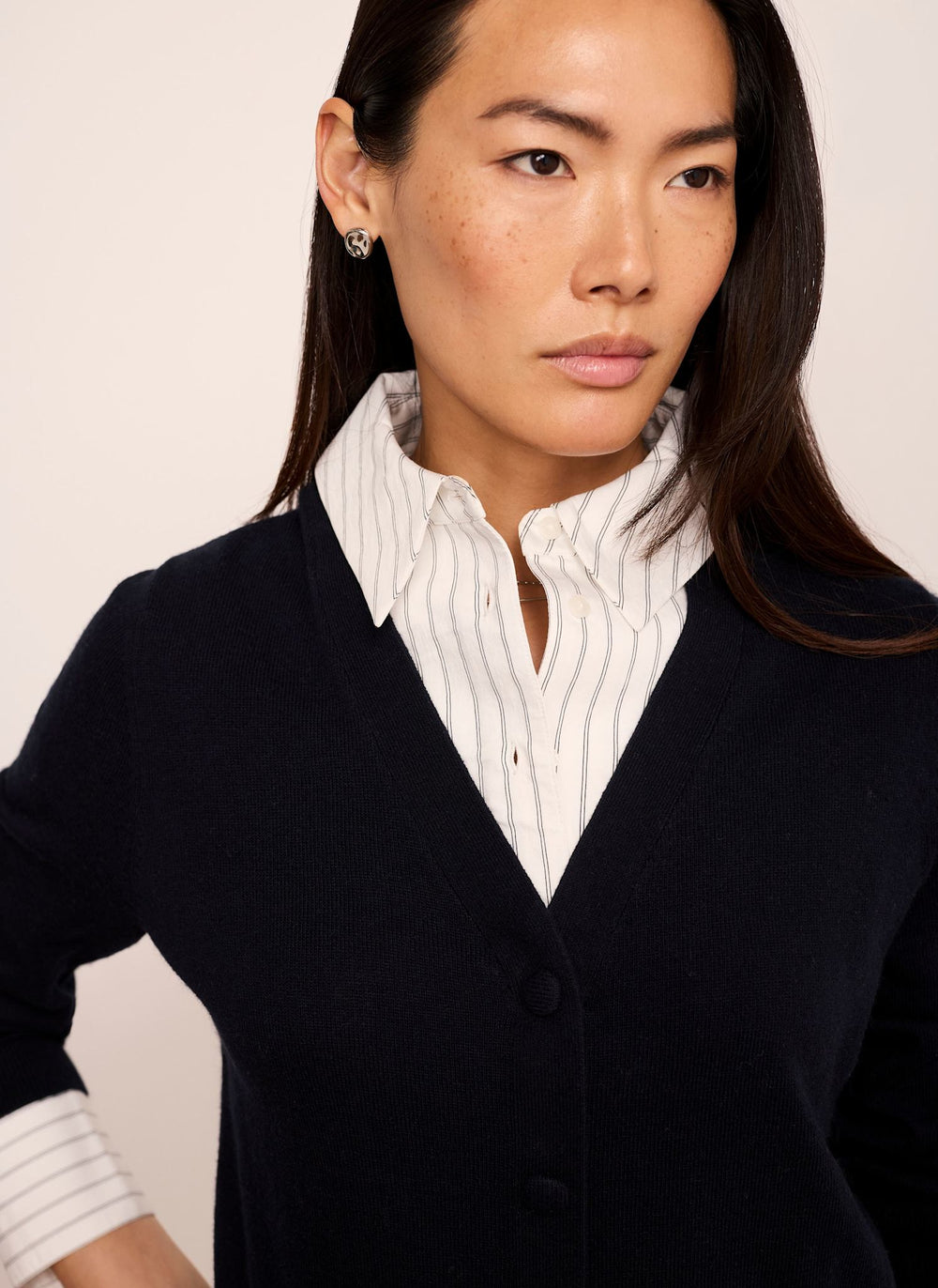 Navy Cotton Blend Layered Knit Shirt