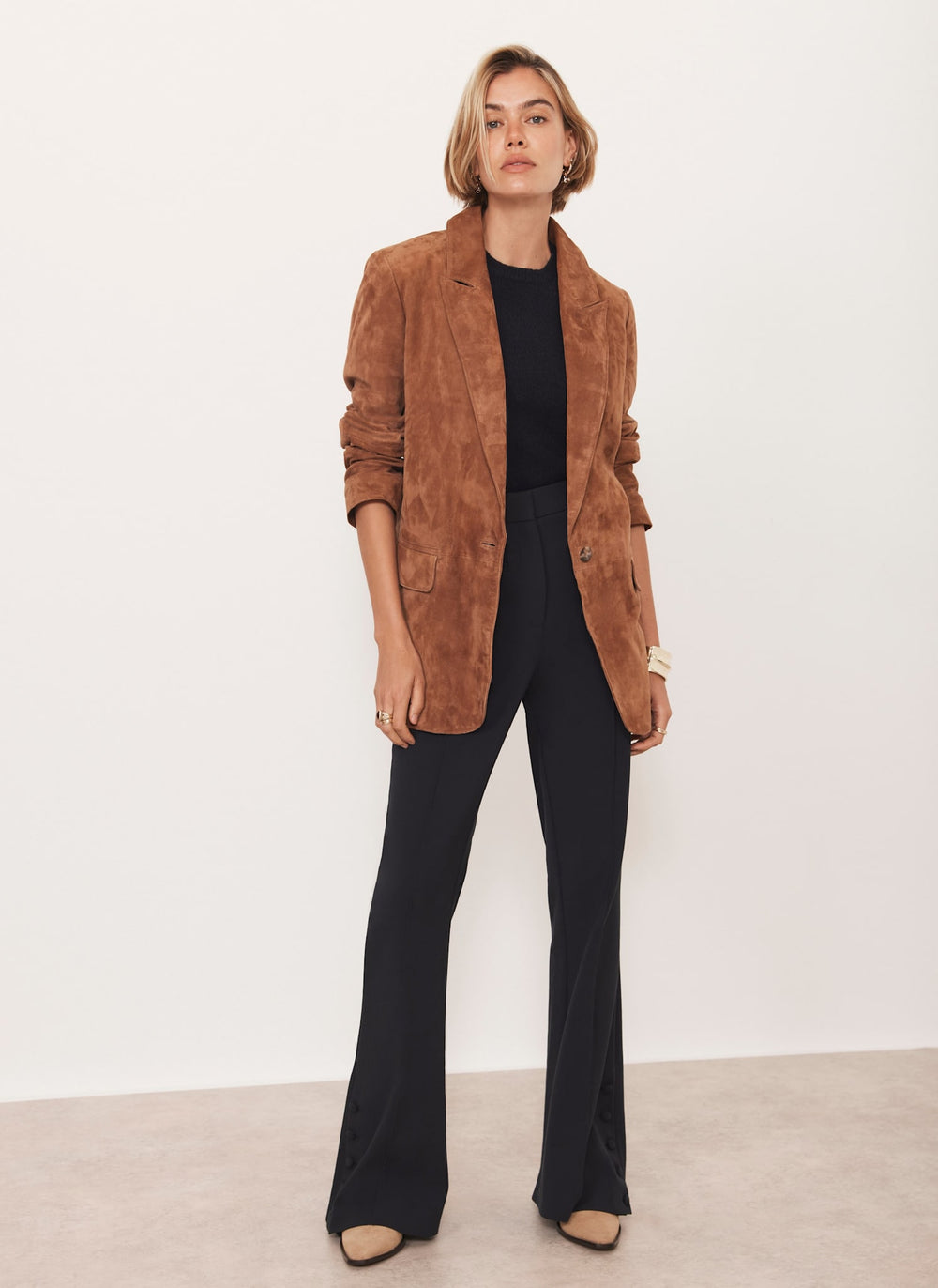 Navy Tailored Bootcut Trousers