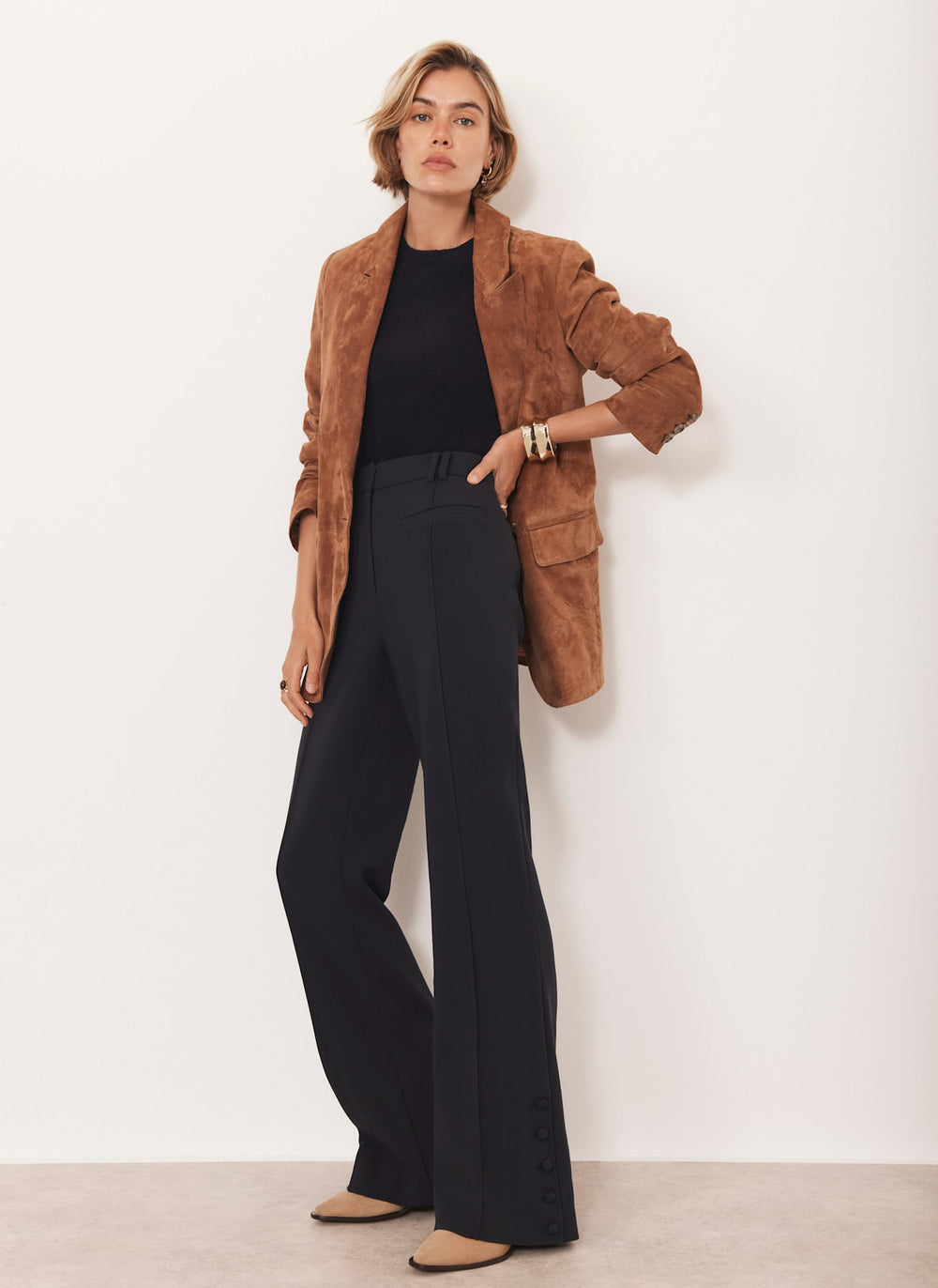 Navy Tailored Bootcut Trousers