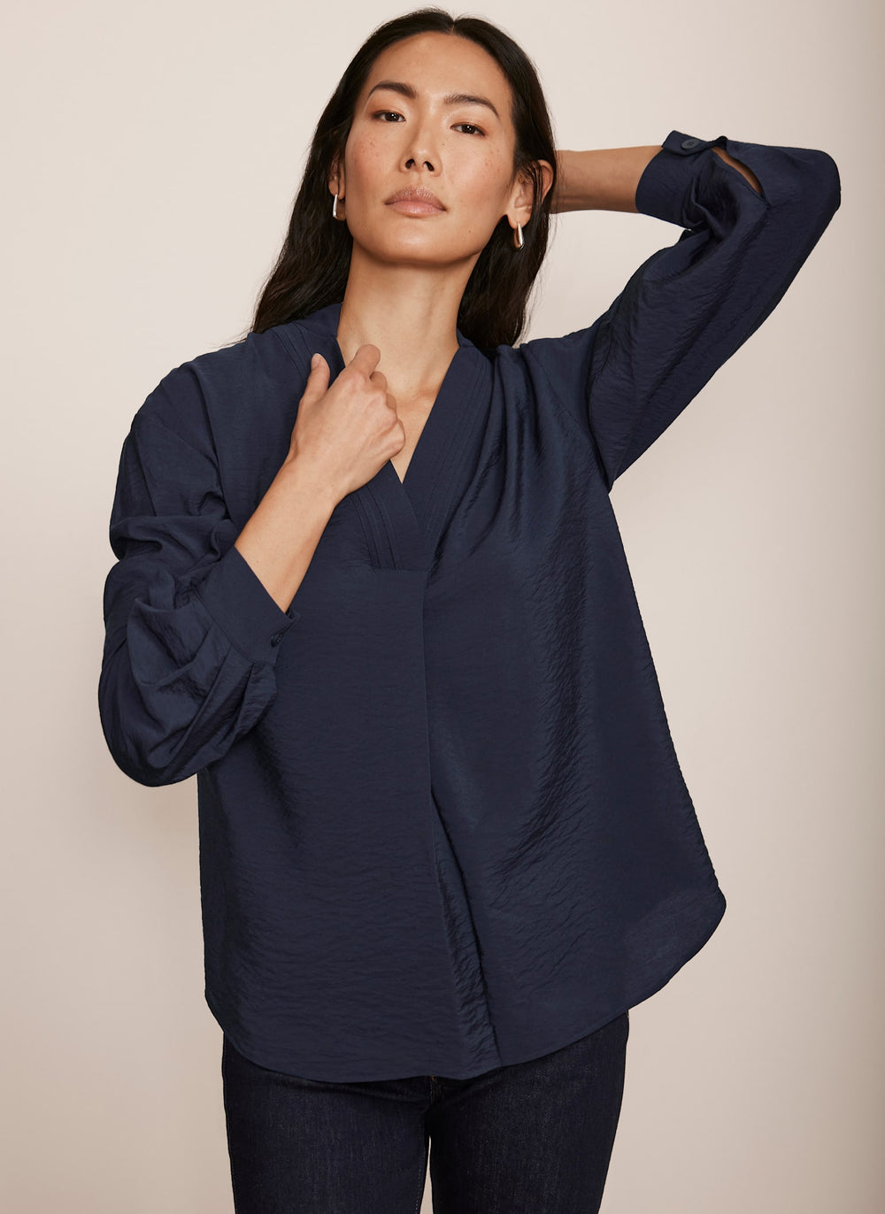 Navy Long Sleeve Blouse