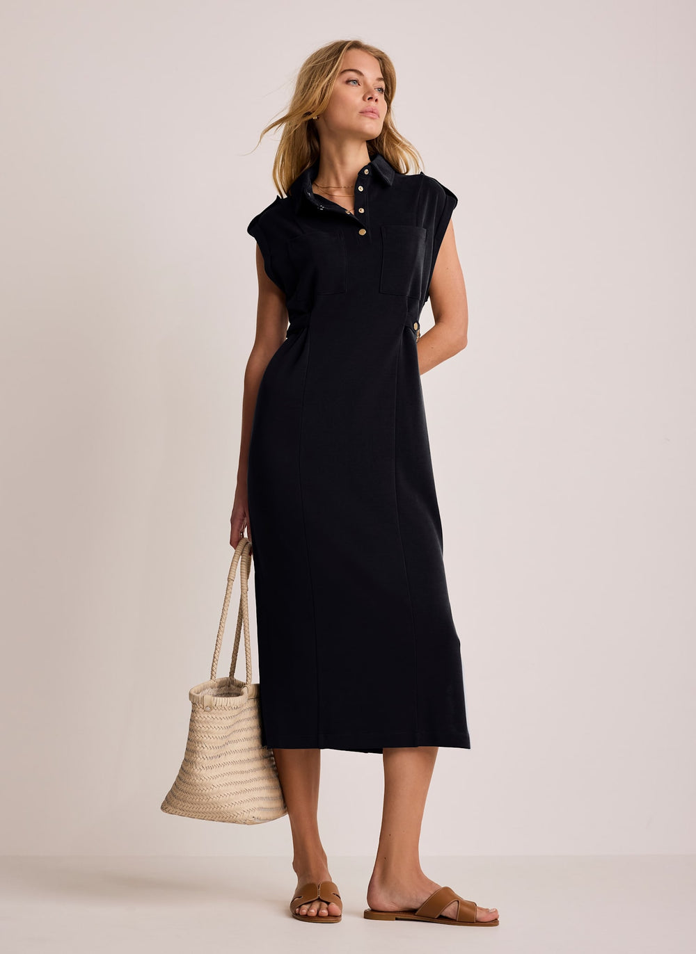Navy Utility Midi Dress
