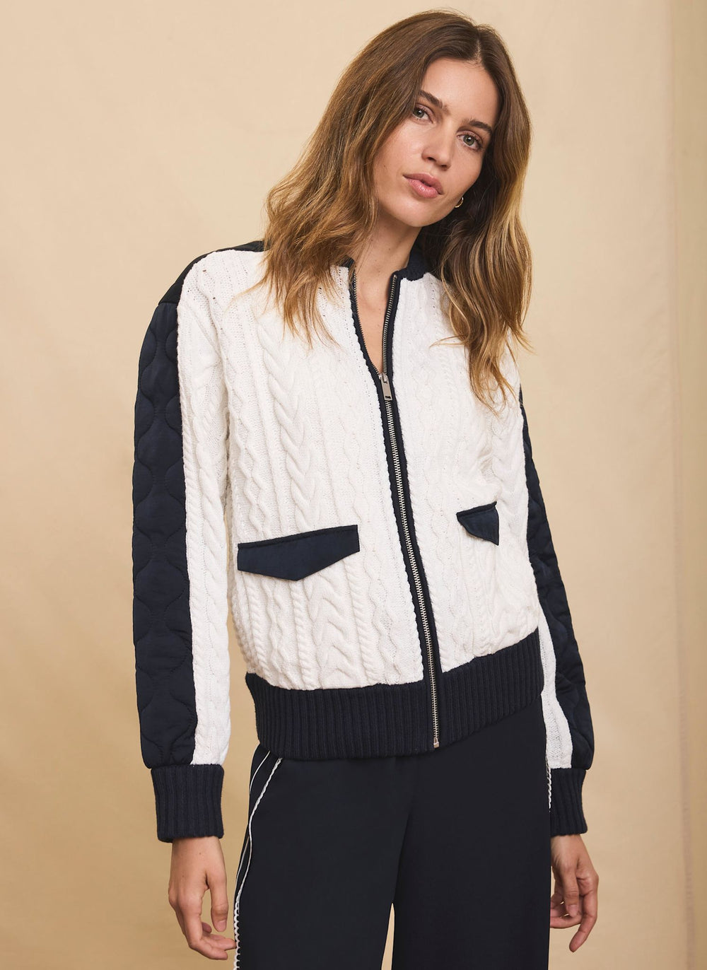 Navy Quilted Cable Knit Jacket
