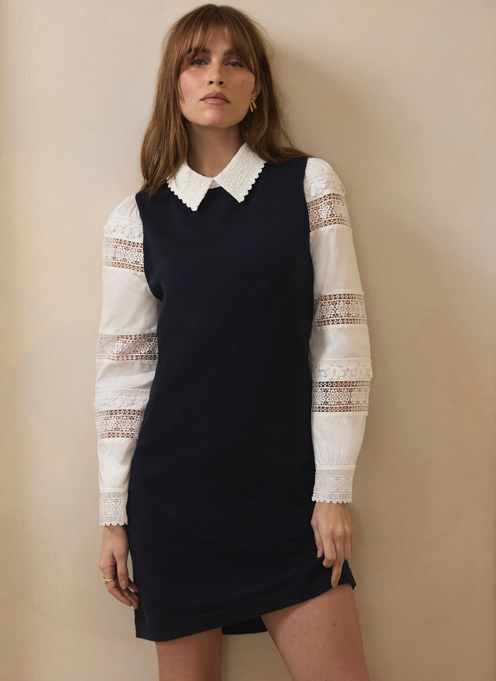 Navy Woven Sleeve Mini Dress