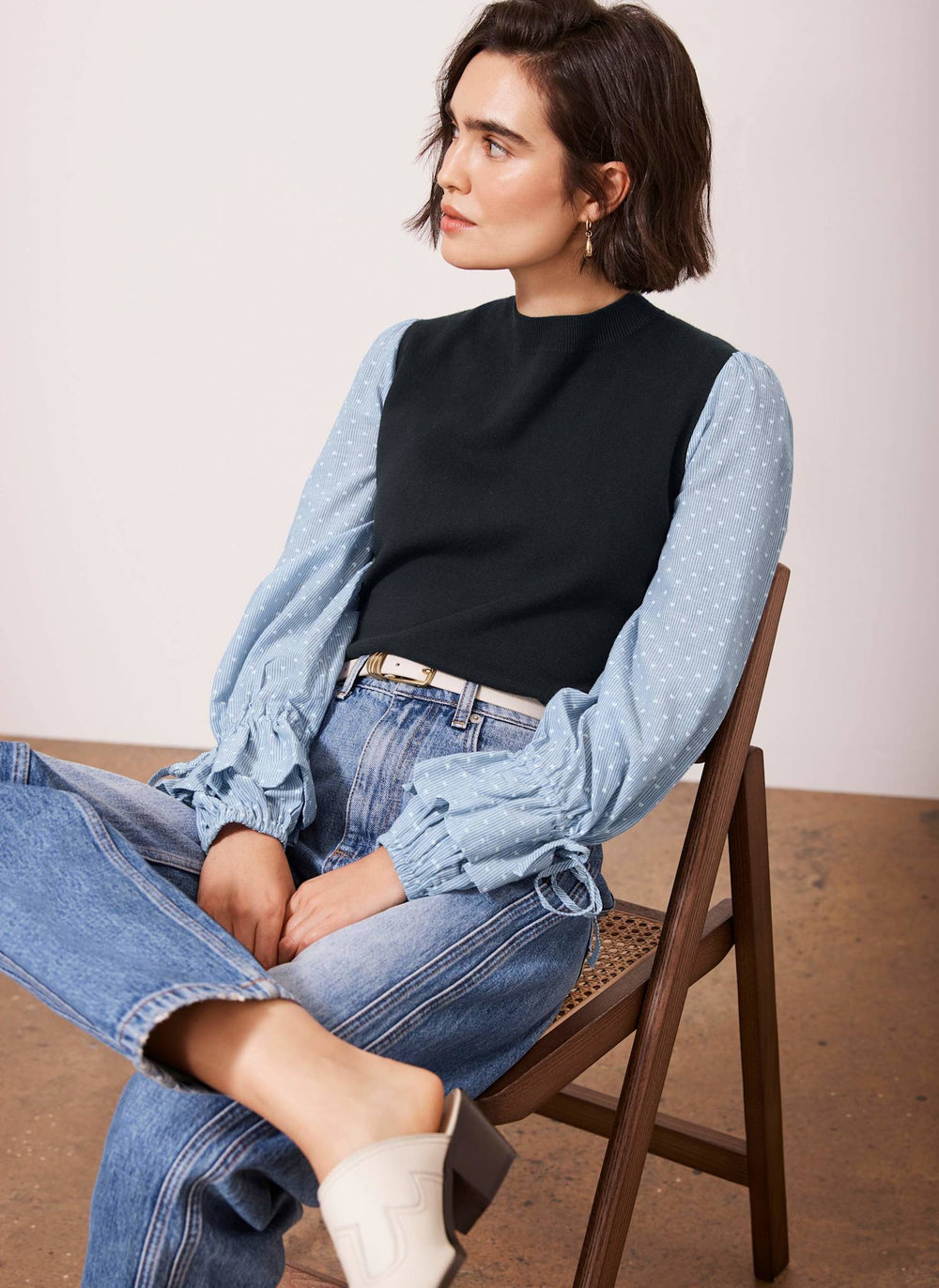 Navy Polka Heart Layered Knit Top