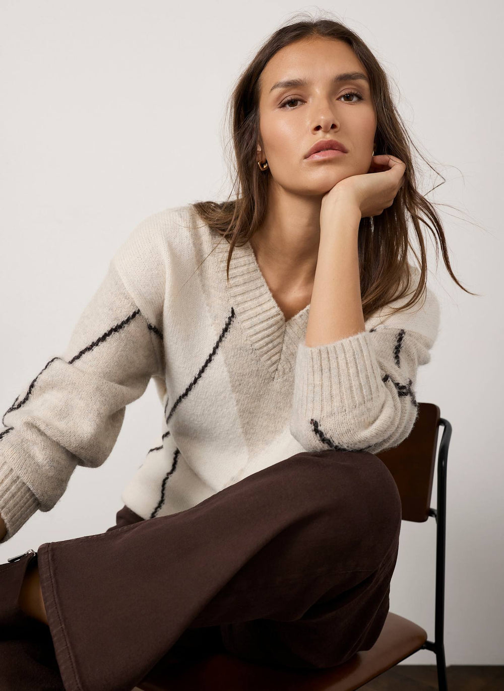 Neutral Argyle Wool Blend Jumper