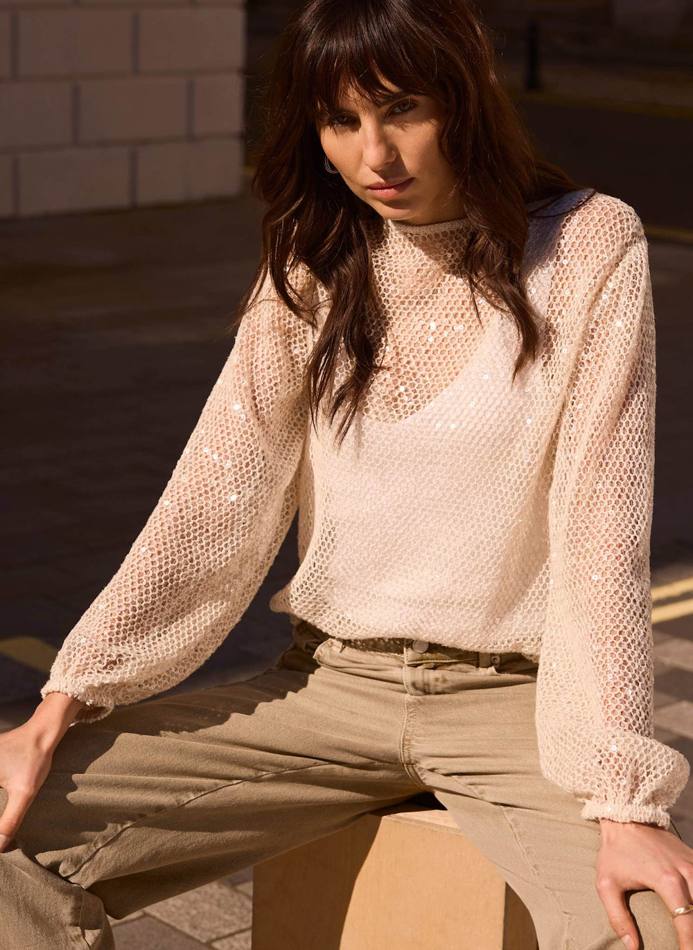 Neutral Sequin Layered Balloon Top