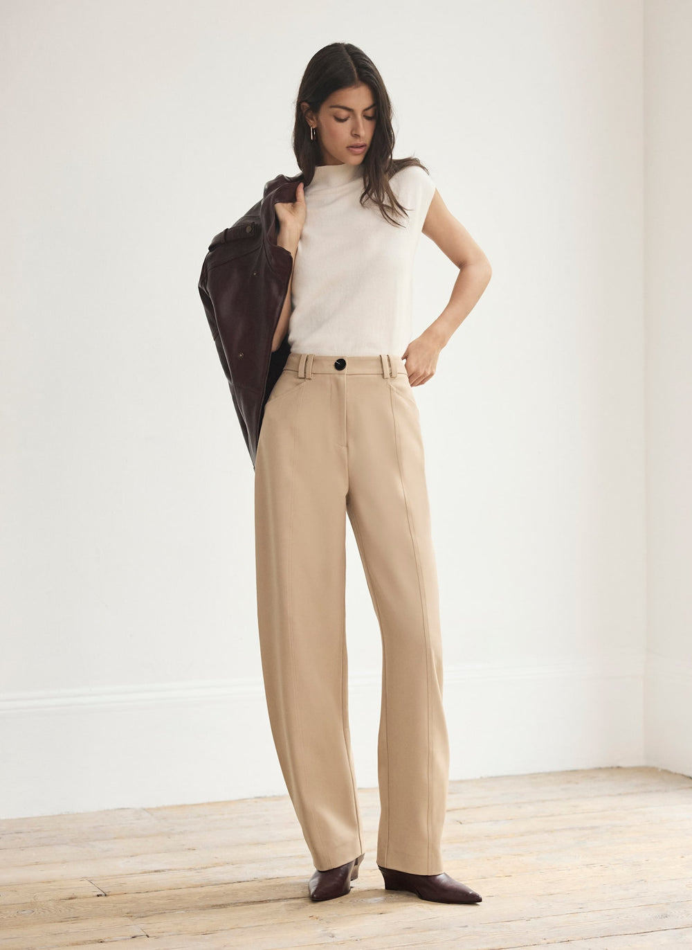 Neutral Tailored Barrel Leg Trousers