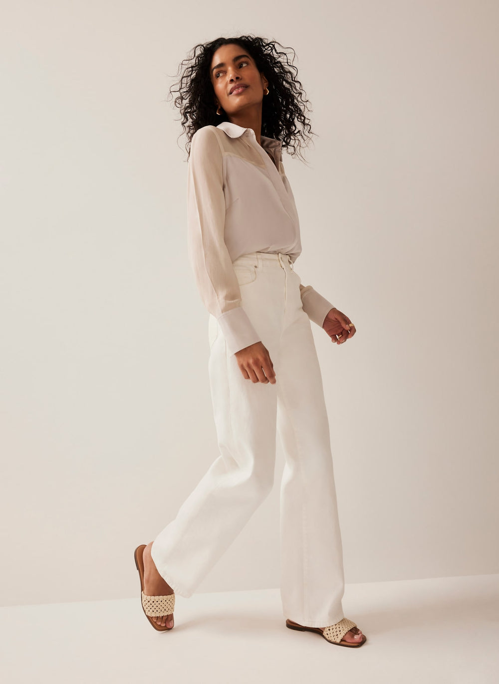 Neutral Satin Long Sleeve Shirt