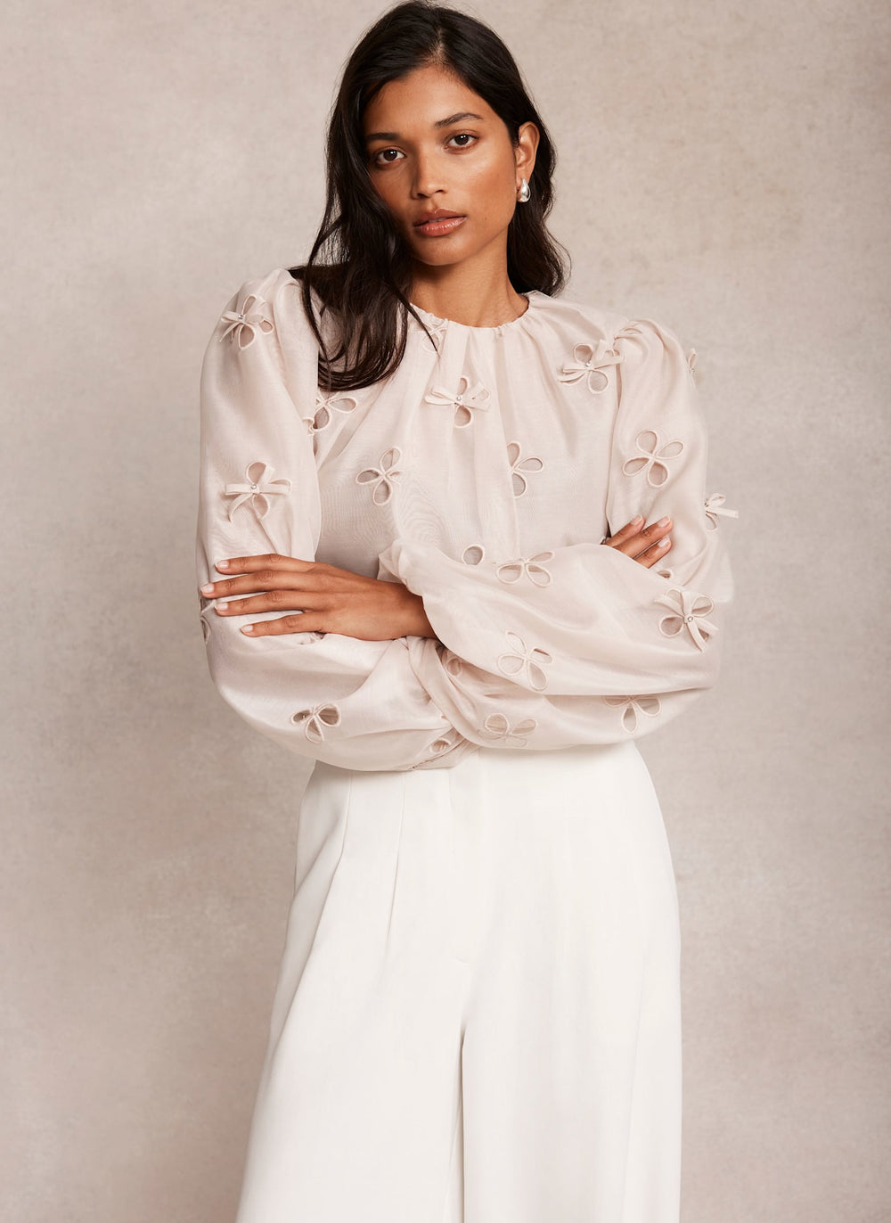 Neutral Bow Detail Top