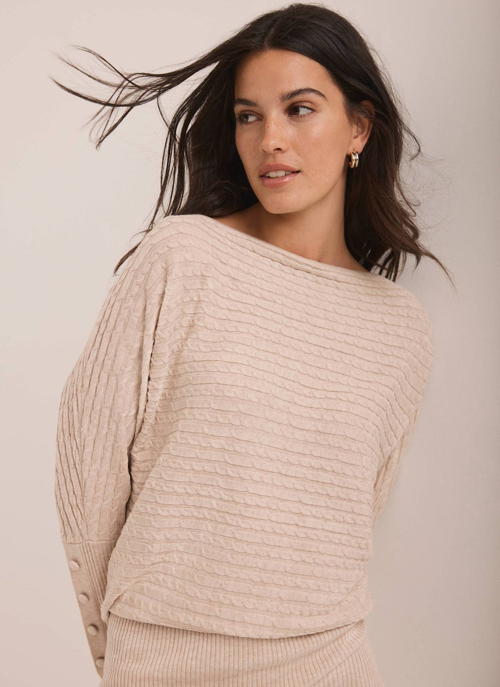 Neutral Cable Knit Mini Dress