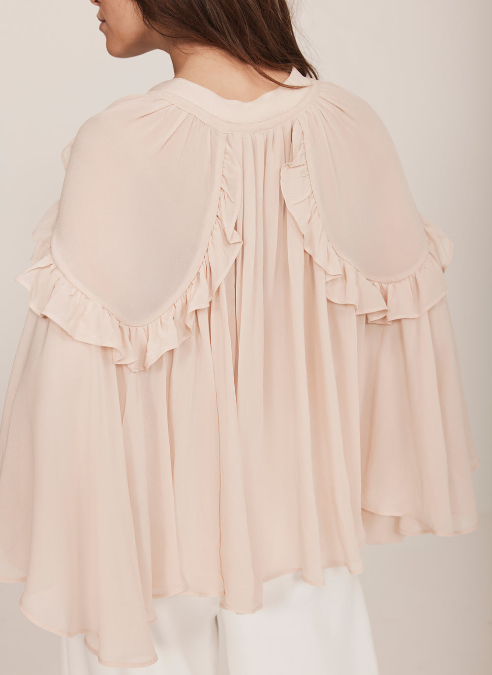 Pink Cape Ruffle Blouse