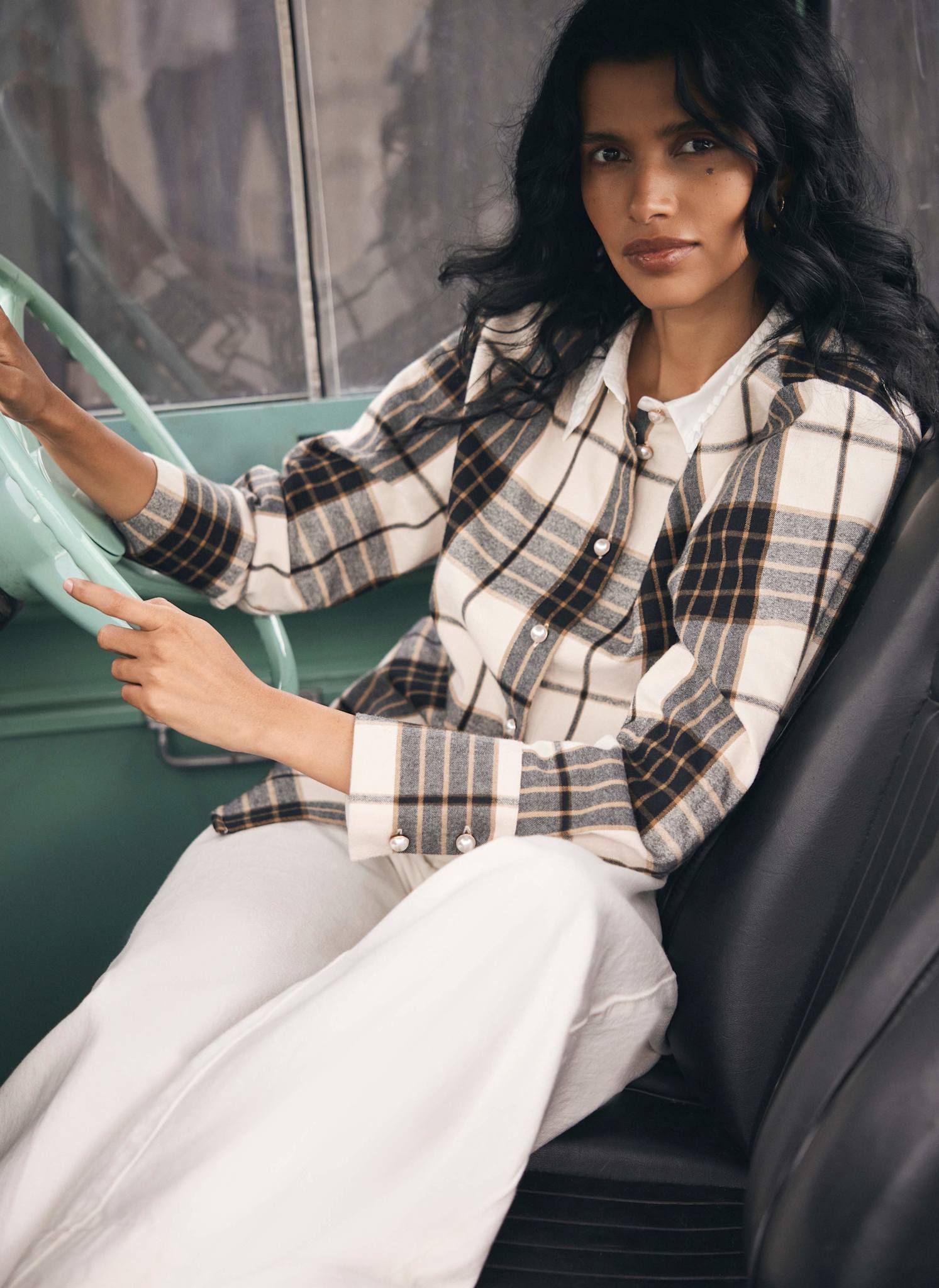 Neutral Checked Cotton Shirt – Mint Velvet
