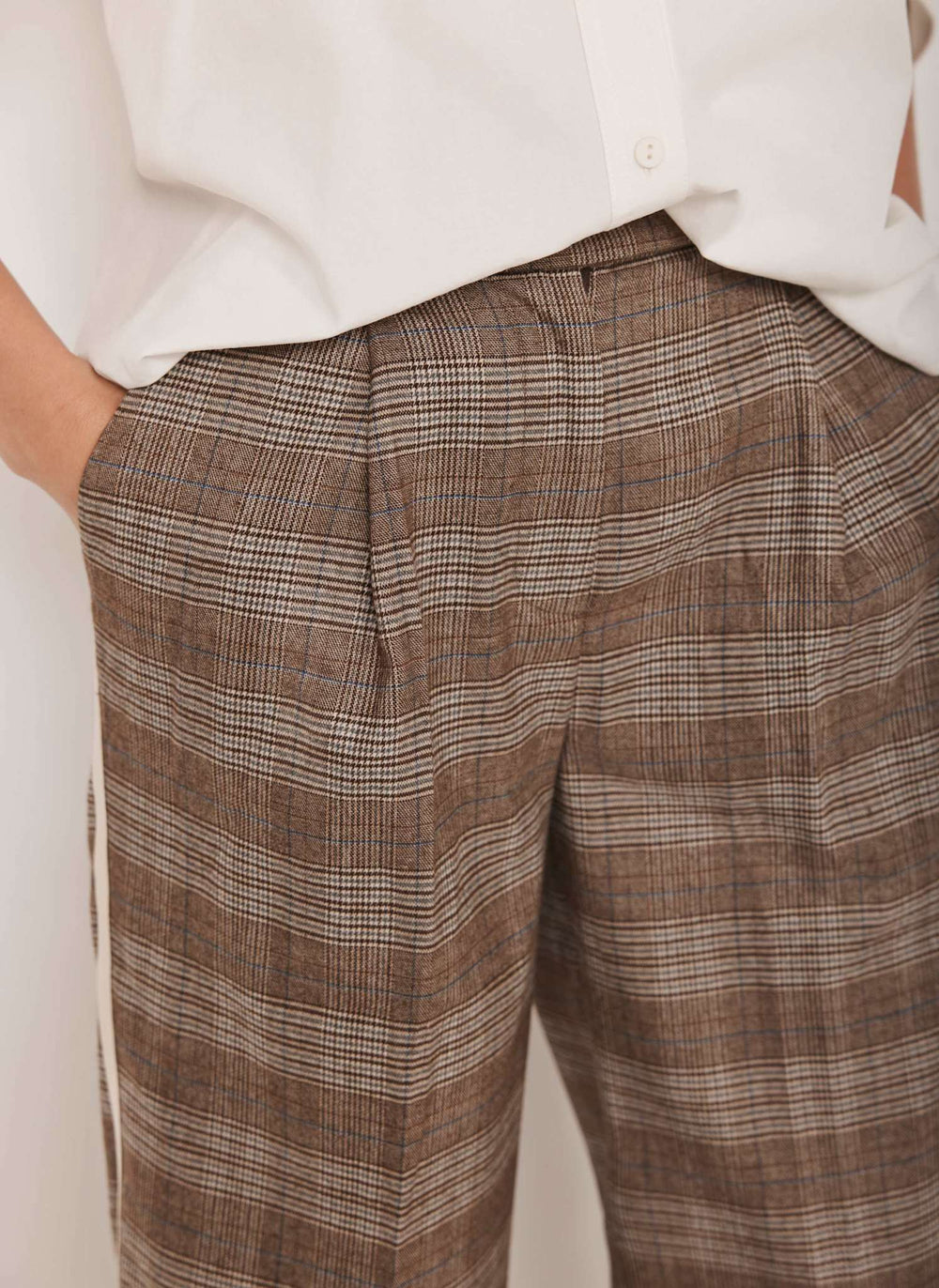 Neutral Checked Wide Trousers