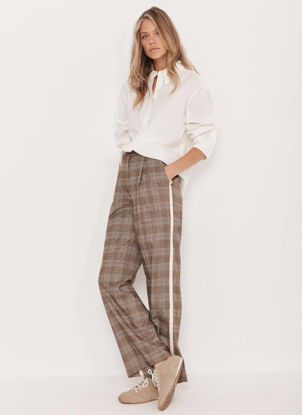 Neutral Checked Wide Trousers