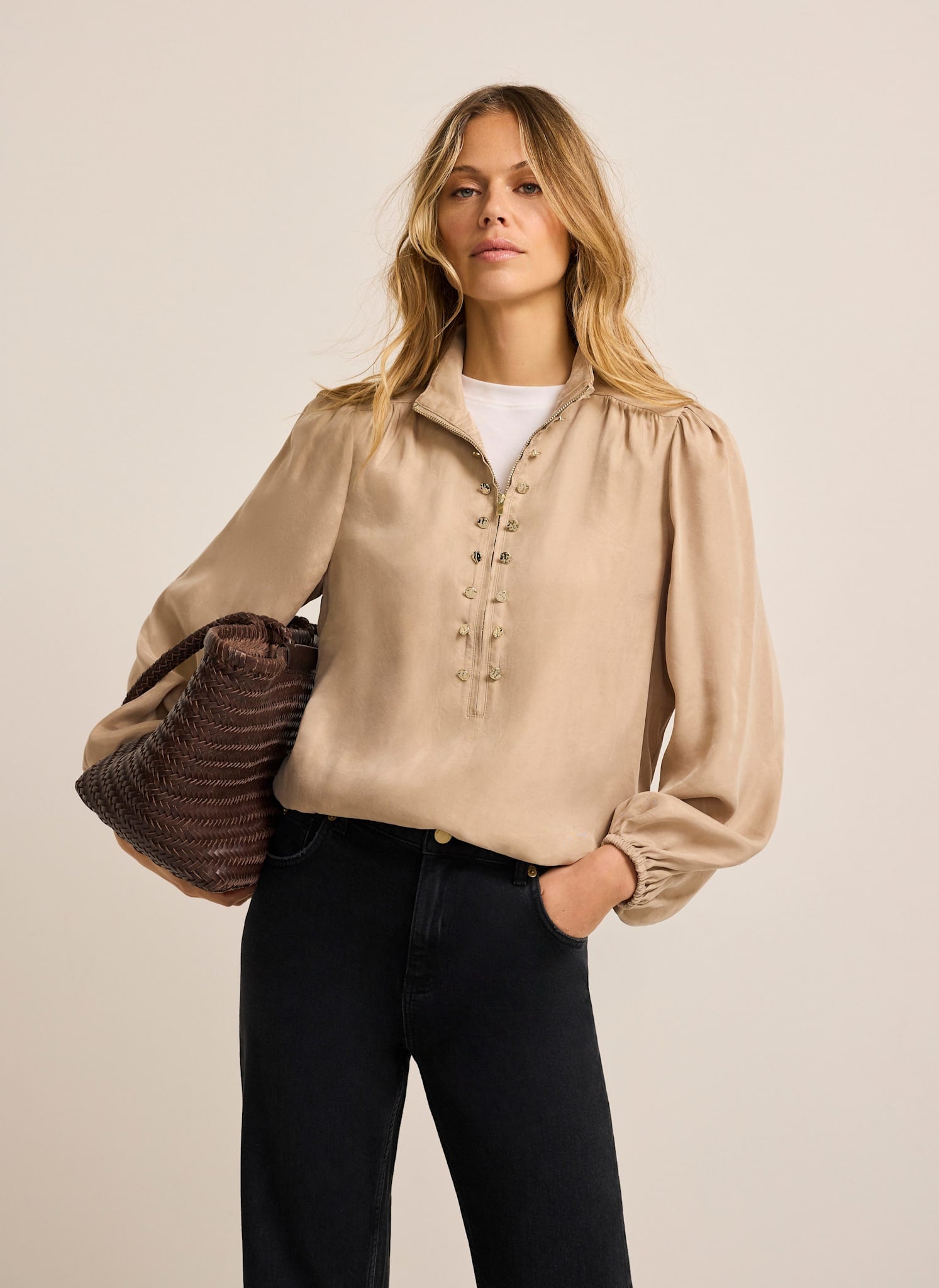 Neutral Zip Detail Bomber Blouse – Mint Velvet