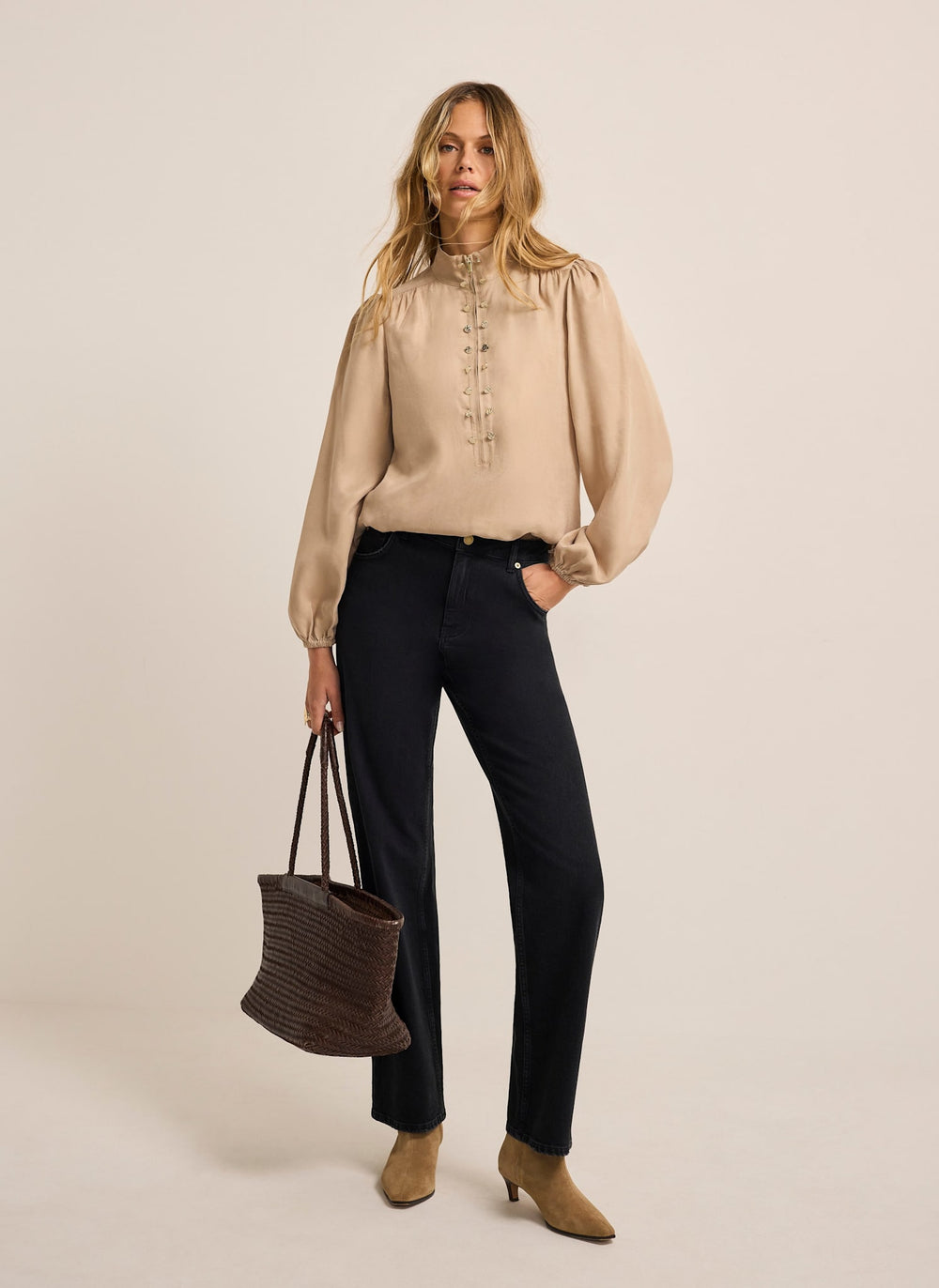 Neutral Zip Detail Bomber Blouse