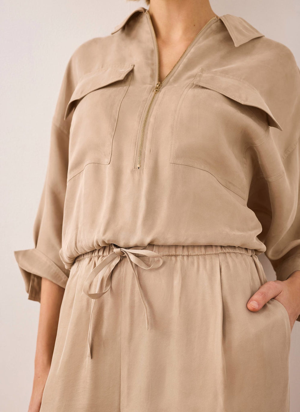 Neutral Drawstring Wide Leg Trousers