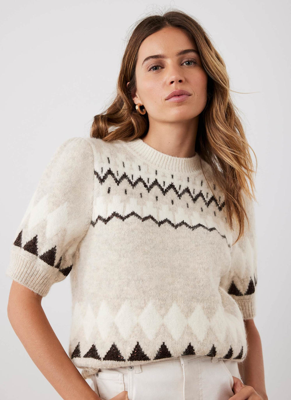 Neutral Fair Isle Knit Top