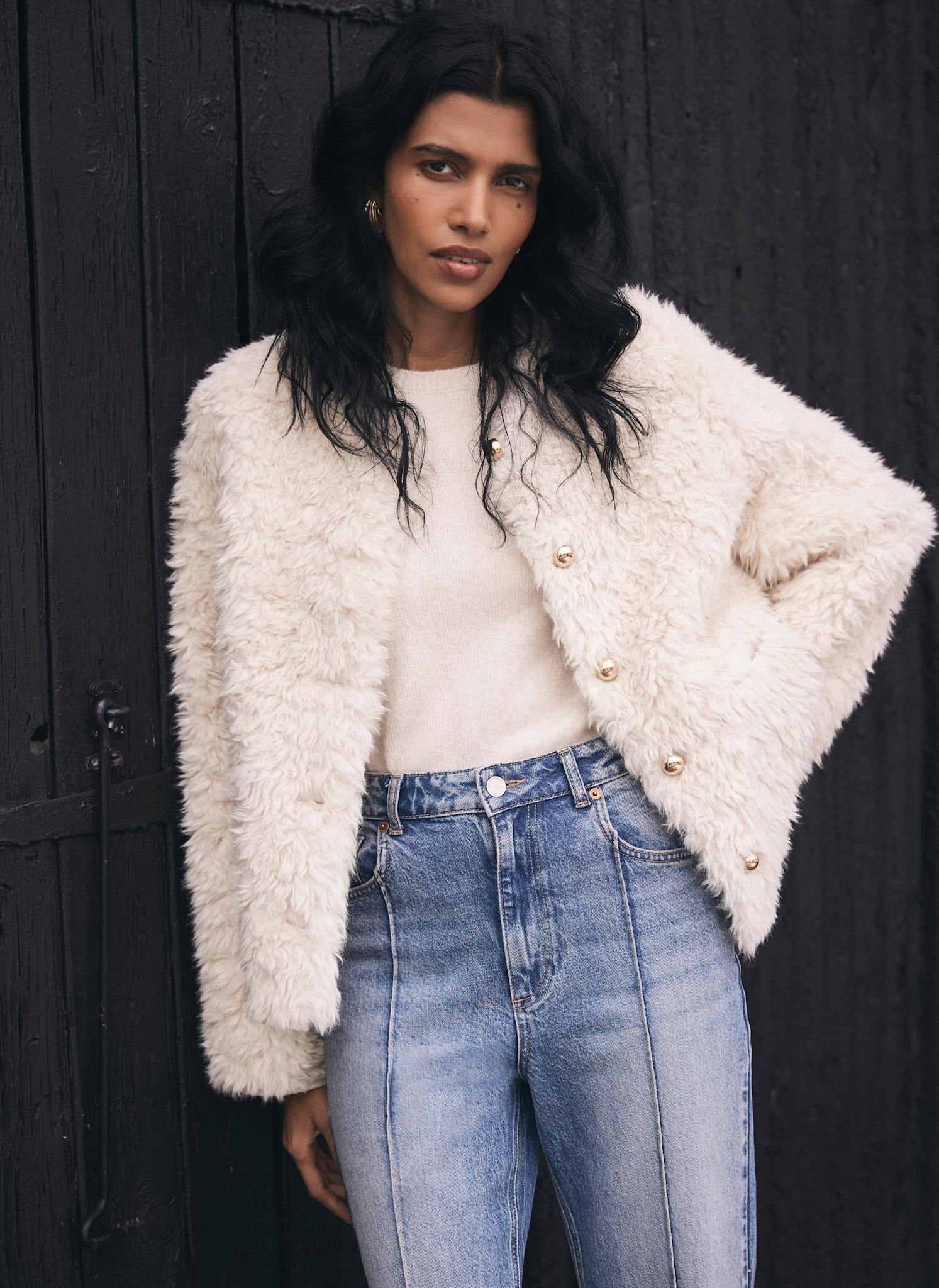 Neutral Faux Fur Jacket