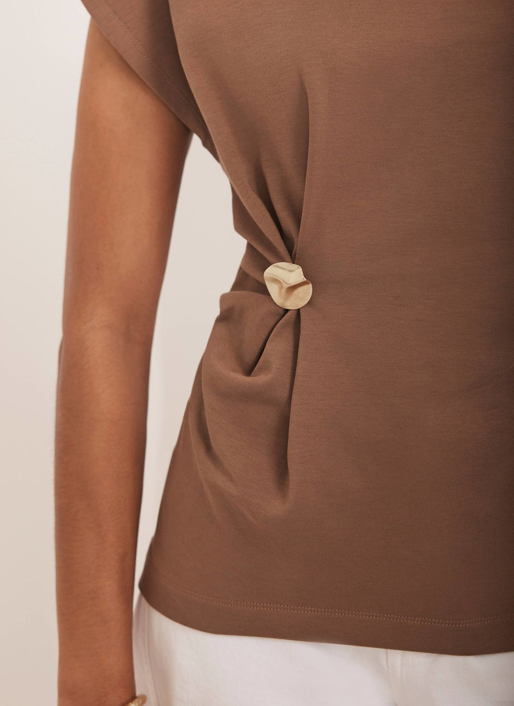 Brown Gathered Detail T-Shirt