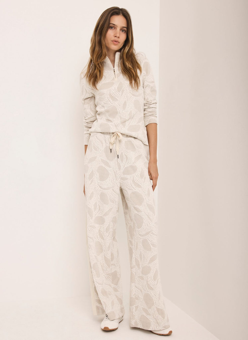 Neutral Jersey Jacquard Wide Trousers