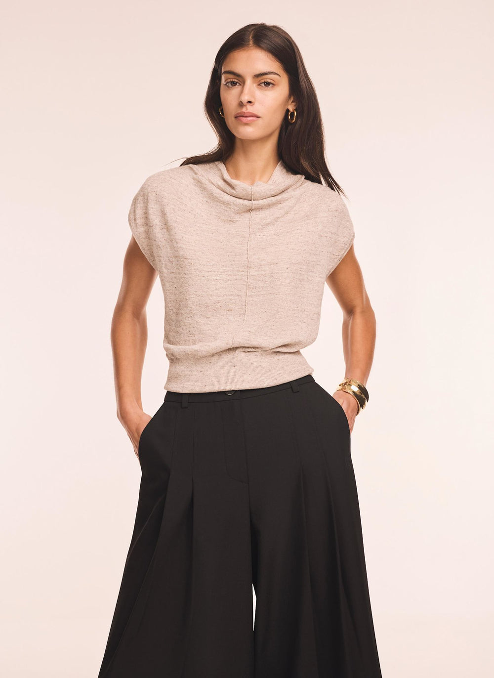 Neutral Linen Blend Sleeveless Knit Top