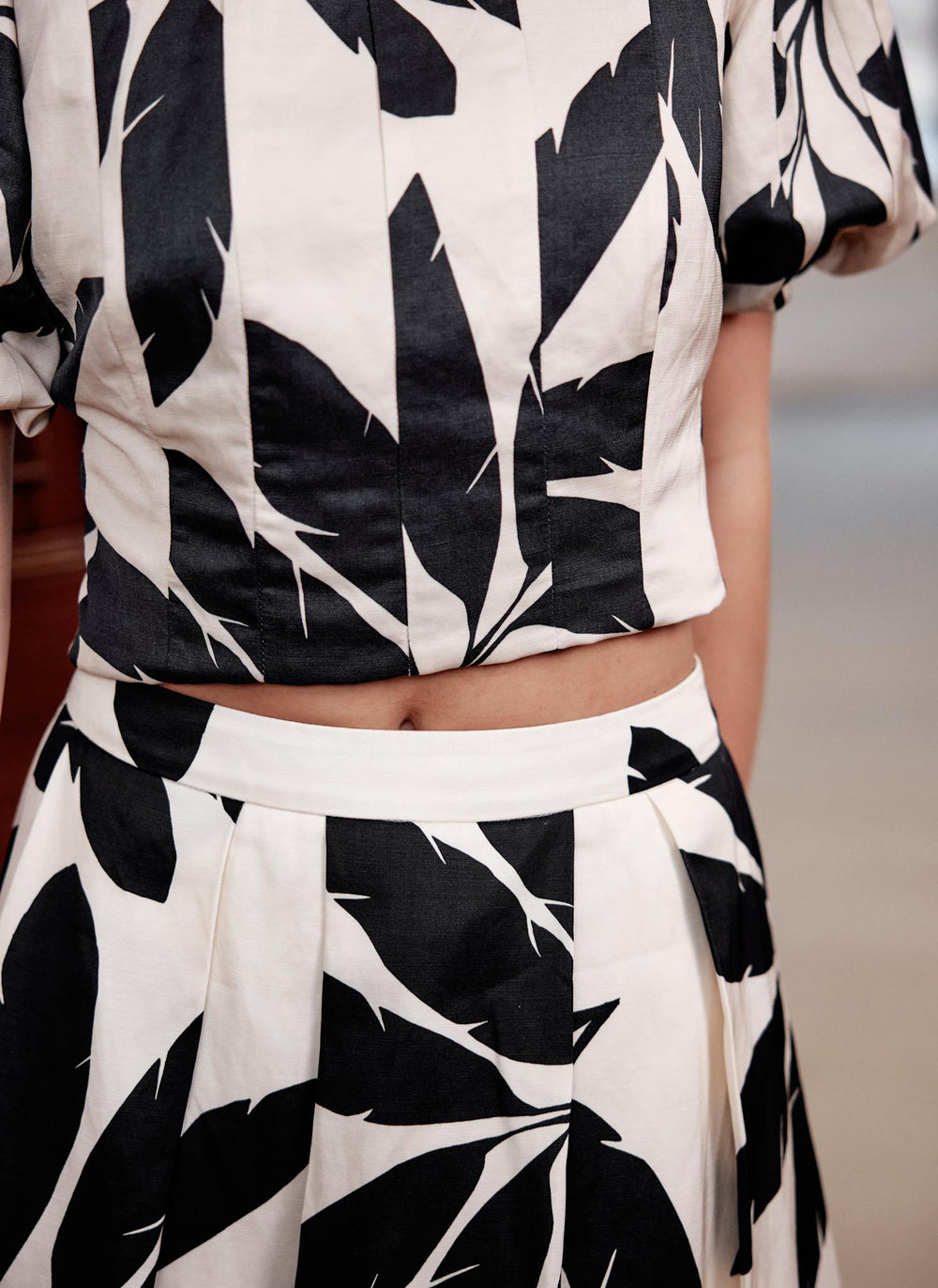 Neutral Palm Print Midi Skirt