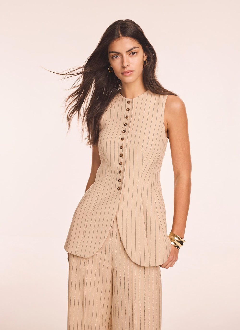 Neutral Pinstripe Longline Waistcoat