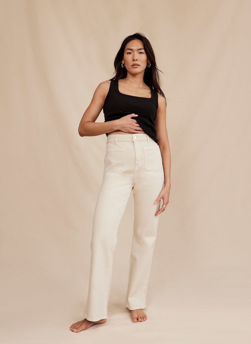 Neutral Wash Relaxed Bootcut Patch Pocket Jeans