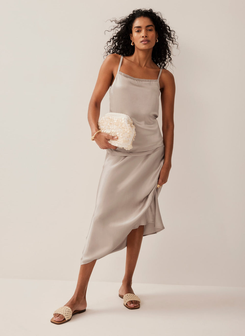 Neutral Satin Layered Cami Top