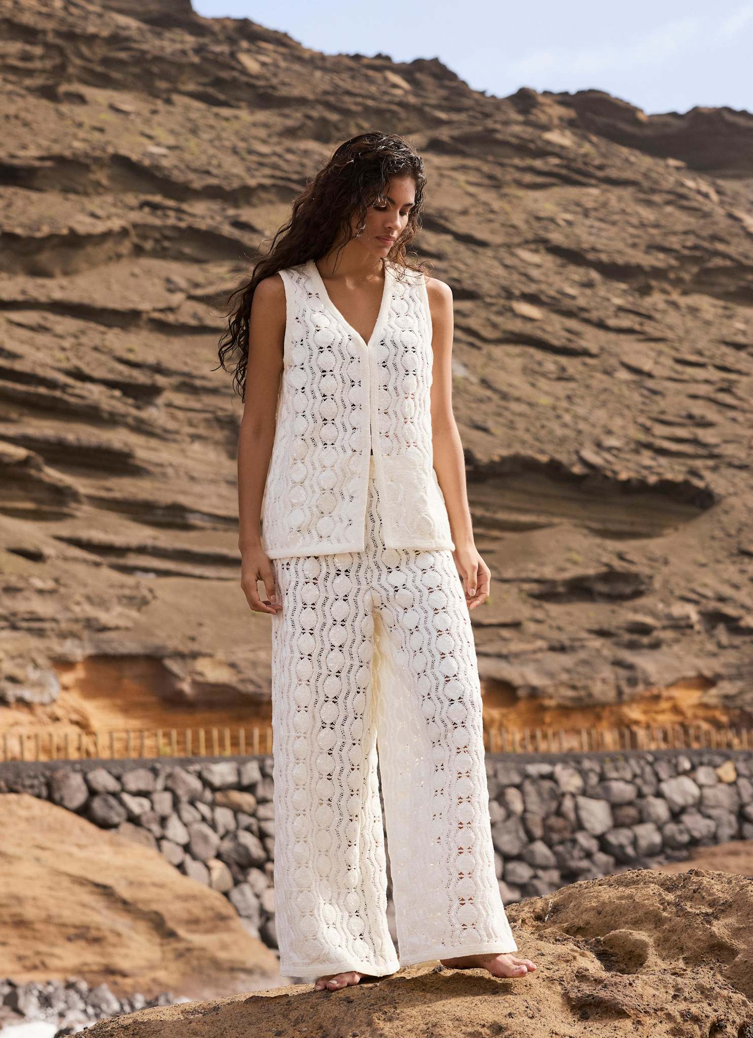 White Crochet Sequin Trousers – Mint Velvet