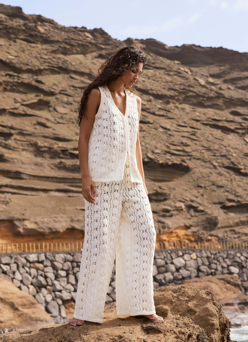 White Crochet Sequin Top