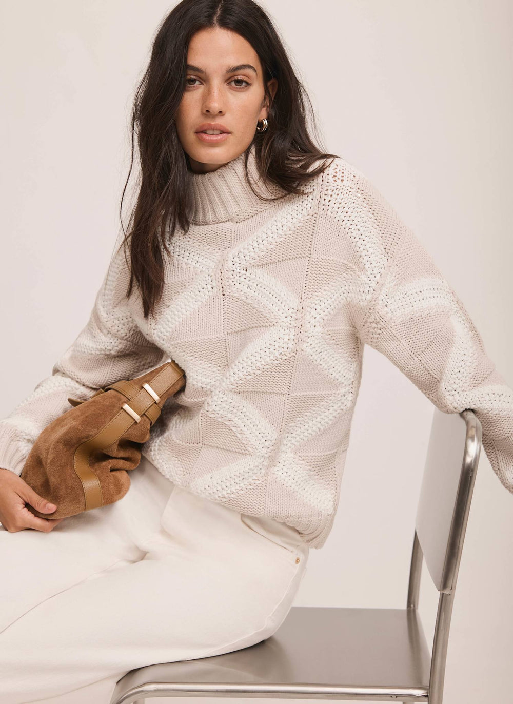 Neutral Sequin Cotton Blend Jumper
