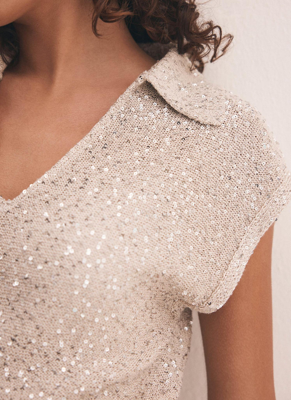 Neutral Sequin Knit Midi Dress