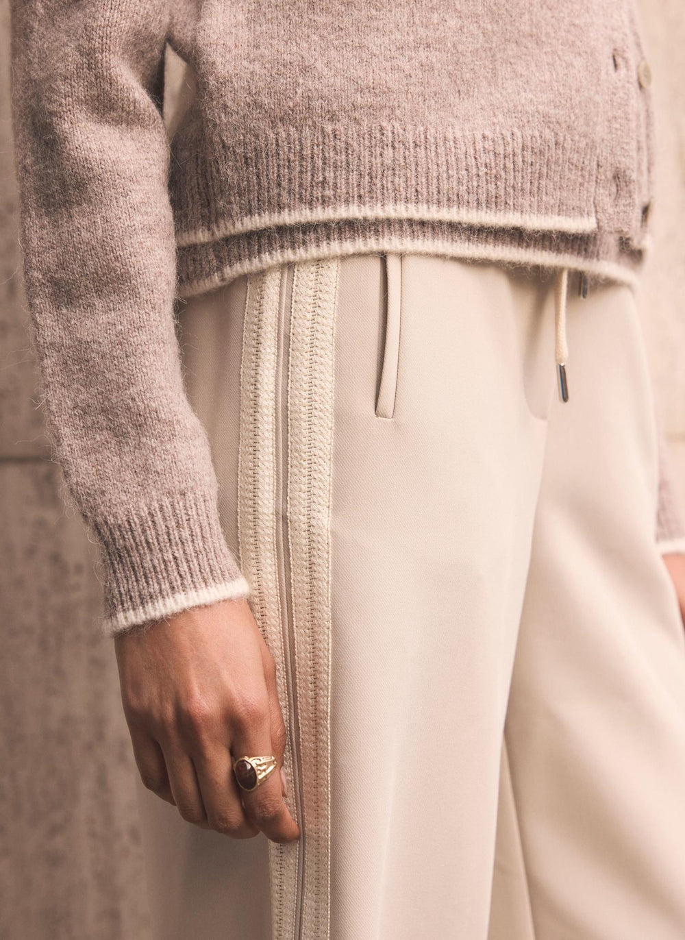 Neutral Crochet Side Stripe Wide Joggers