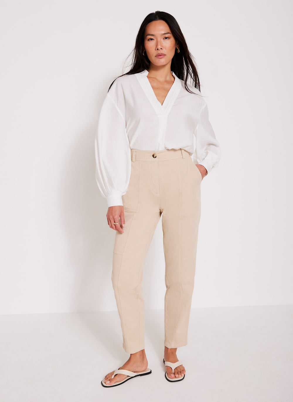 Neutral Cotton Blend Slim Chino Trousers