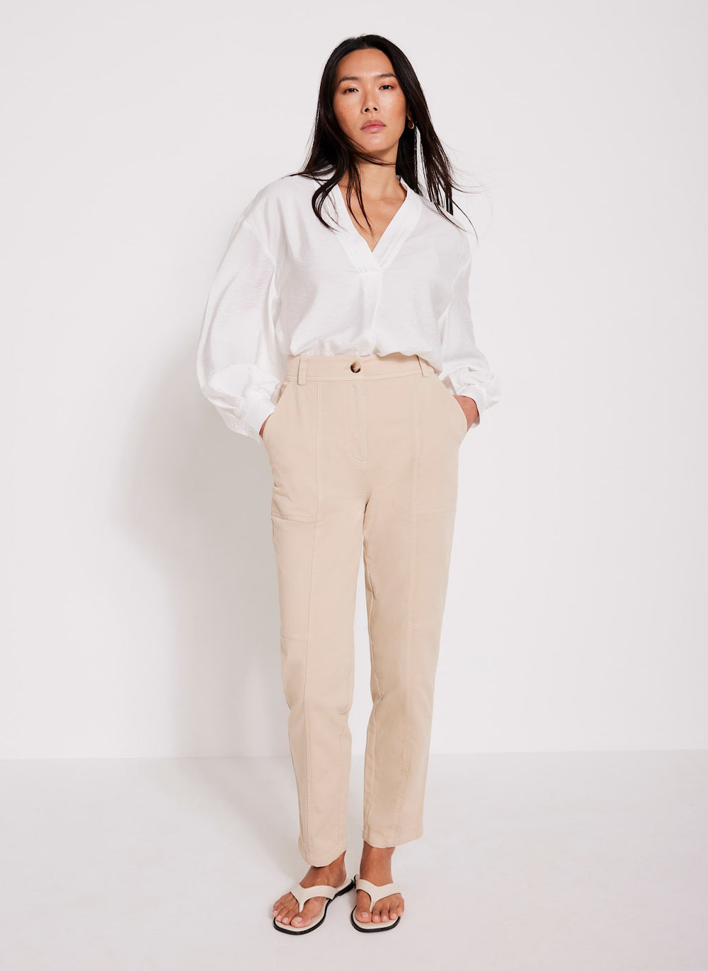 Neutral Cotton Blend Slim Chino Trousers