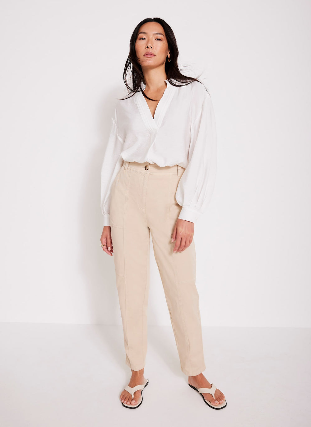 Neutral Cotton Blend Slim Chino Trousers
