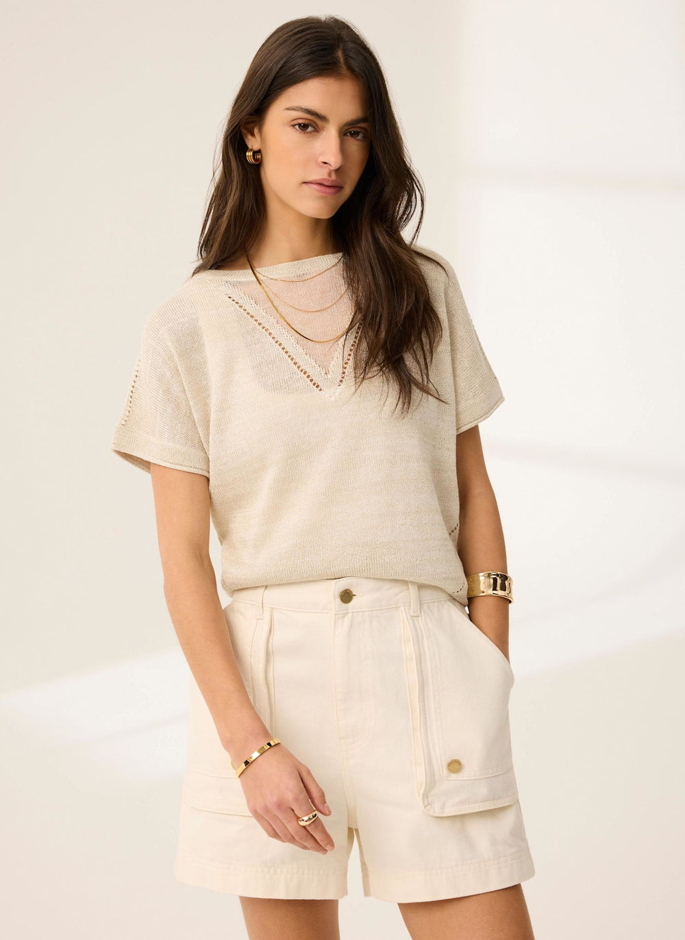 Neutral Metallic Knit Top