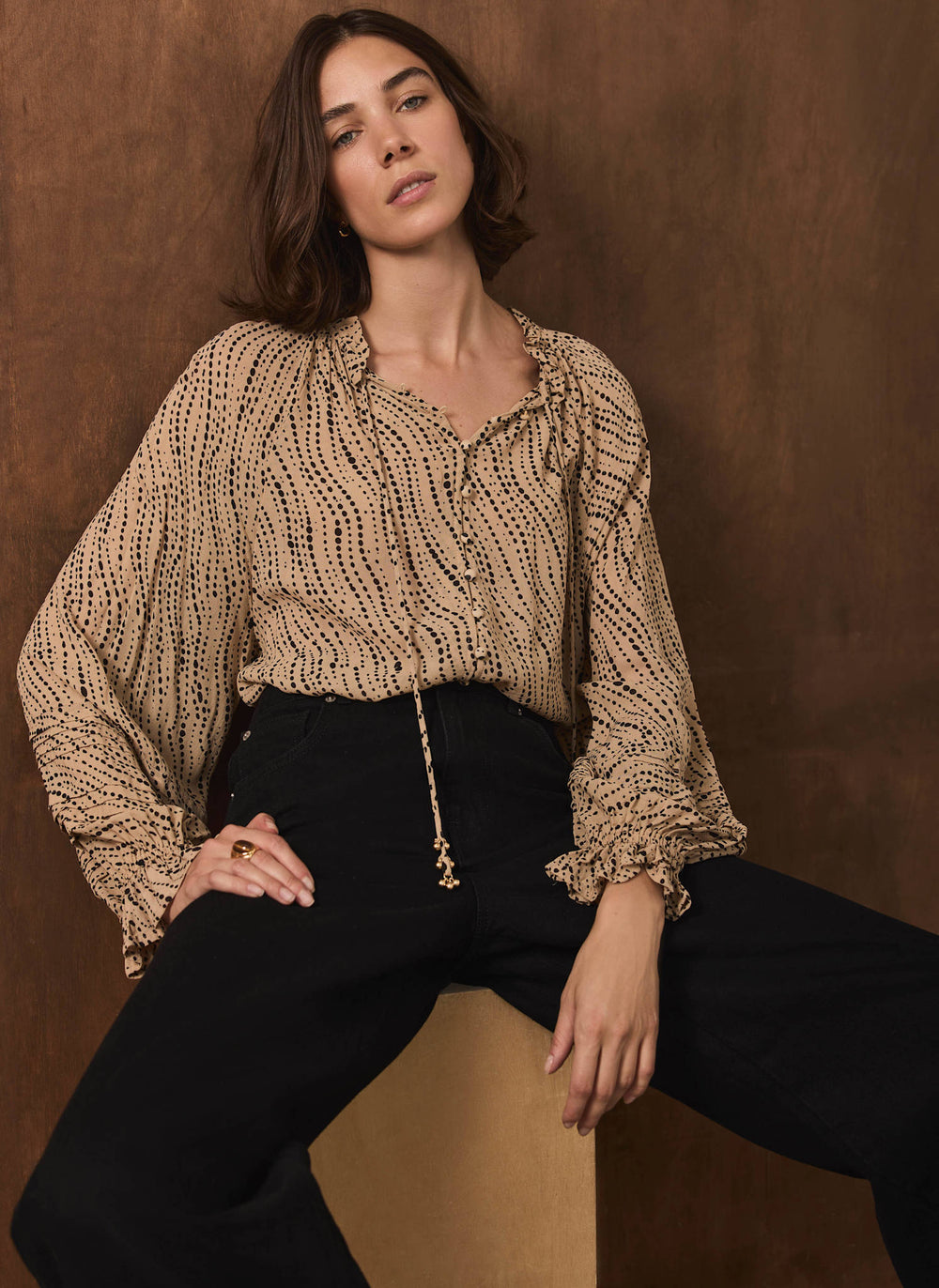 Neutral Spot Print Blouse