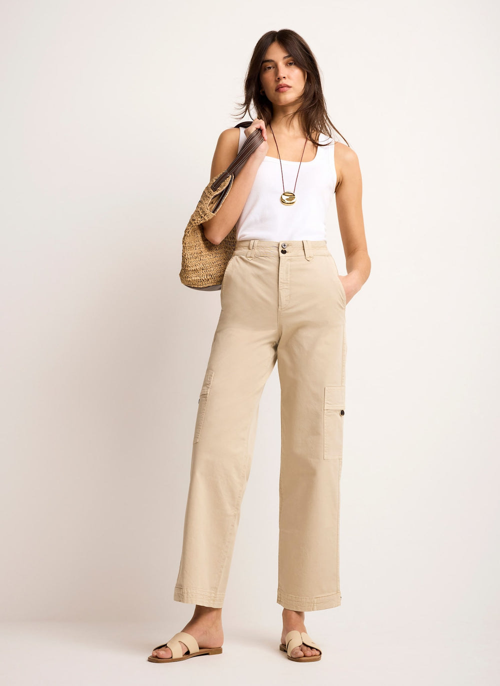 Neutral Straight Utility Chino Trousers