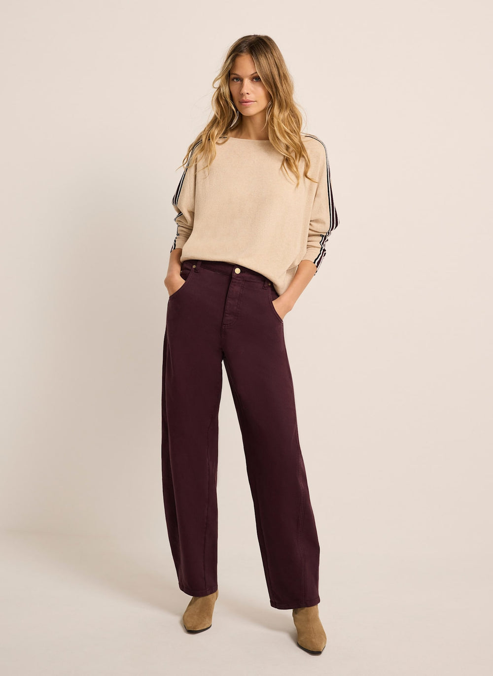 Neutral Cotton Blend Batwing Jumper
