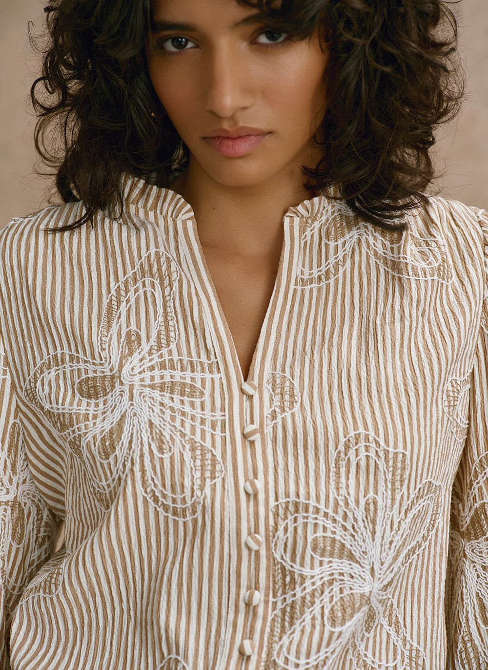 Neutral Floral Stripe Blouse