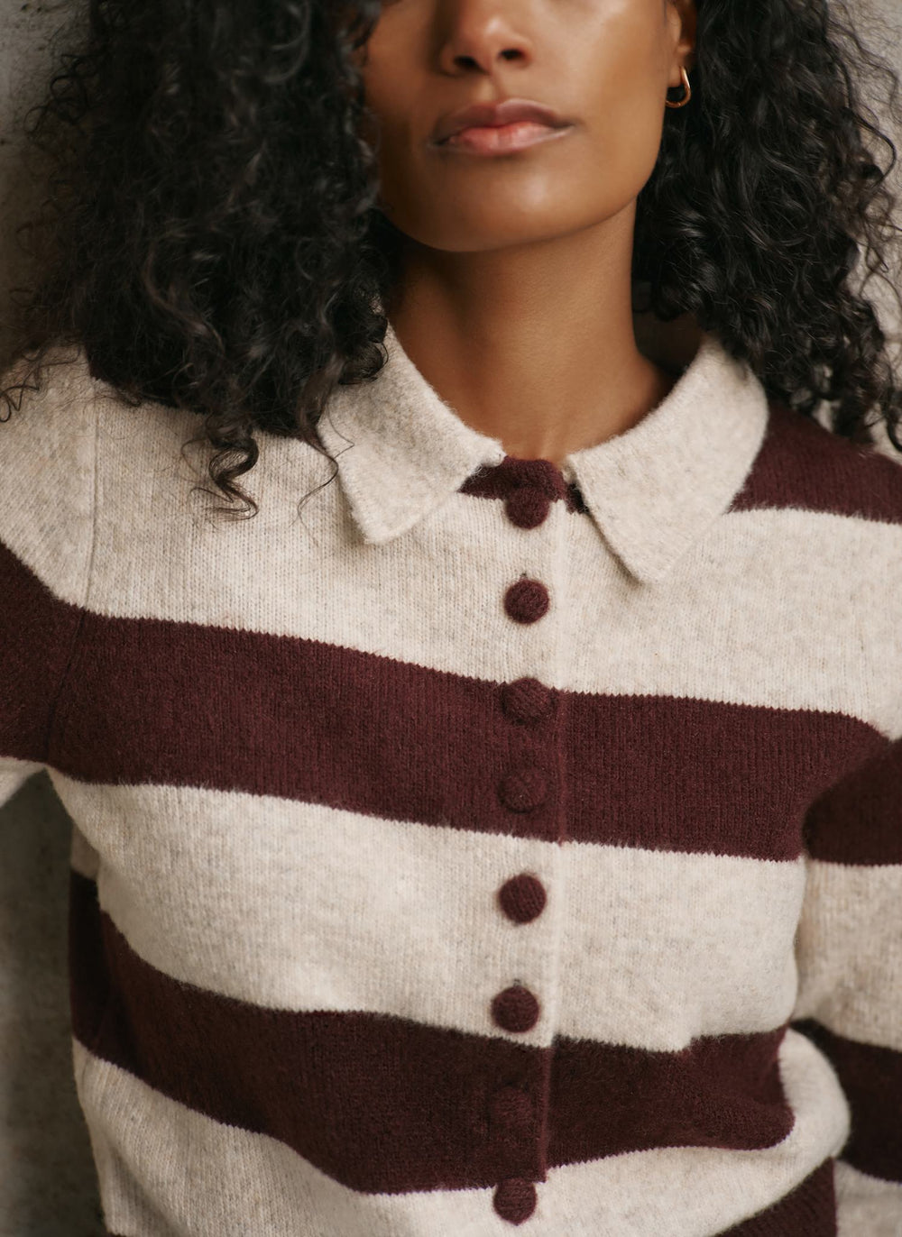 Burgundy Striped Knit Cardigan